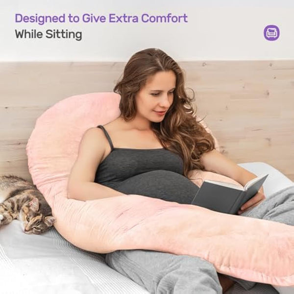 Nuliie Pregnancy Pillow for Sleeping, U Shaped Full Body Pillow Pregnancy Pillows, Maternity Pillow Support for Back, Hips, Legs for Pregnant Women, With Washable Velvet Cover (Pink)