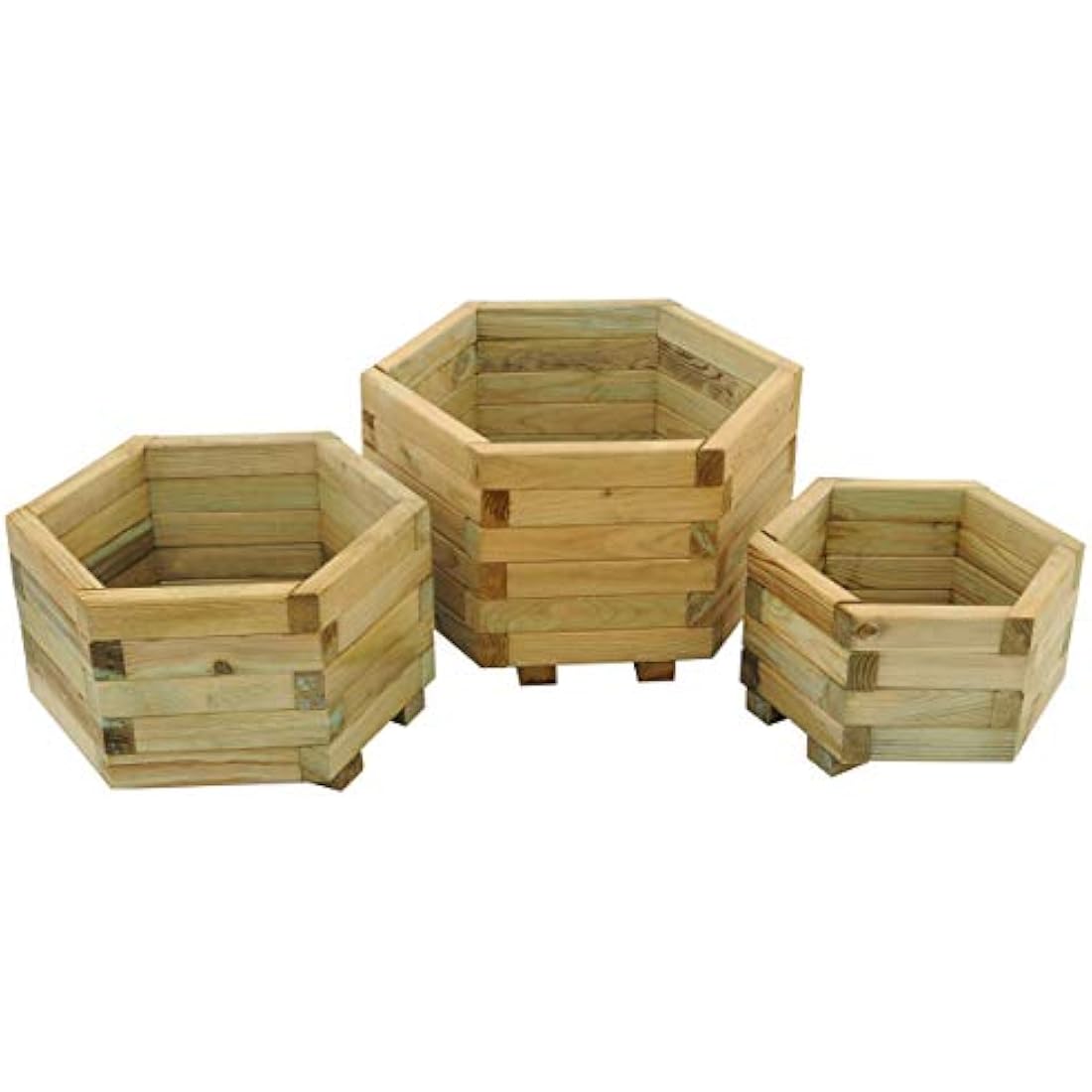 FOREST Garden 3 Sizes Pressure Treated Wooden York Hexagonal Planter (Set of 3)