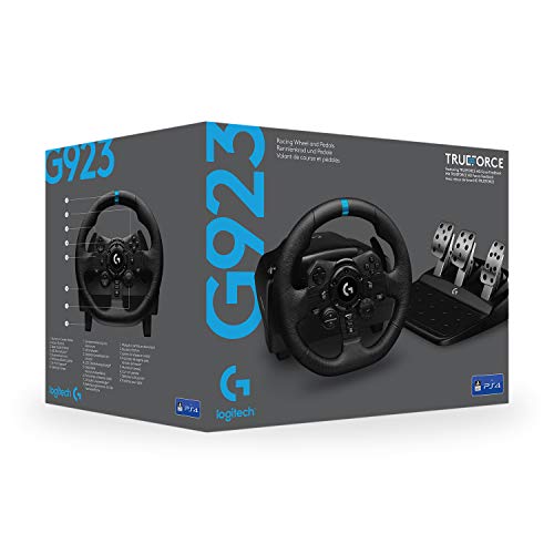 Logitech G G923 Racing Wheel and Pedals, TRUEFORCE up to 1000 Hz Force Feedback, Responsive Driving Design, Dual Clutch Launch Control, Genuine Leather Wheel Cover, for PS5, PS4, PC, Mac - Black
