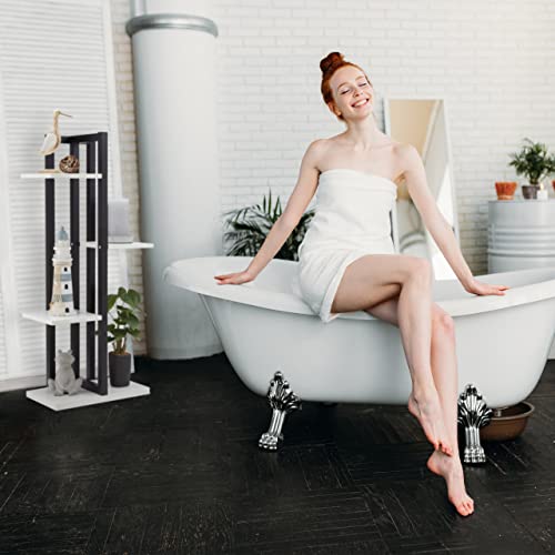 Relaxdays Metal Flower Stand, 4-Tier Indoor Pot Shelf Ladder, Wooden Look, HxWxD: 93 x 42.5 x 22.5 cm, Plant Rack, White, Steel