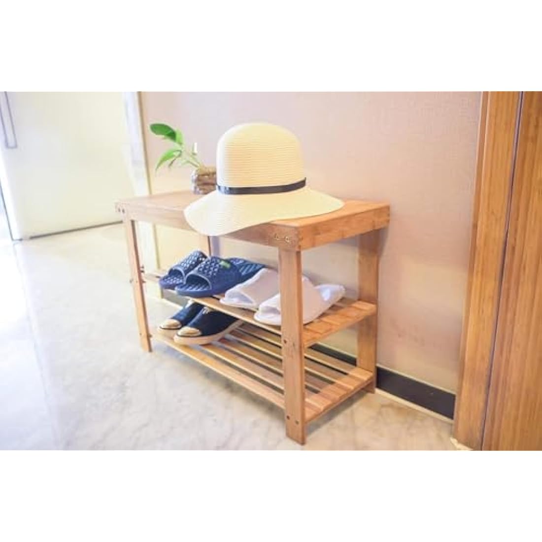 Hossejoy Bamboo Shoe Bench, 3 Tier Shoe Rack Storage Organiser, Shoe Racks Storage Shelf Organizer, Ideal for Entryway, Living Room, Hallway (70 x 28 x 45cm)