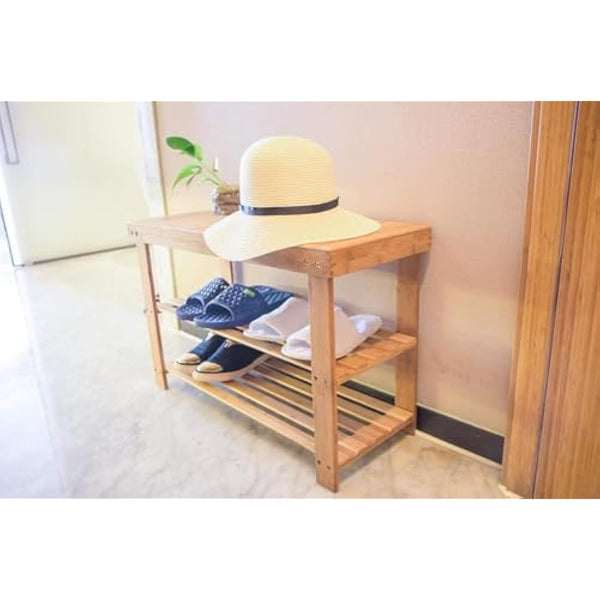 Hossejoy Bamboo Shoe Bench, 3 Tier Shoe Rack Storage Organiser, Shoe Racks Storage Shelf Organizer, Ideal for Entryway, Living Room, Hallway (70 x 28 x 45cm)