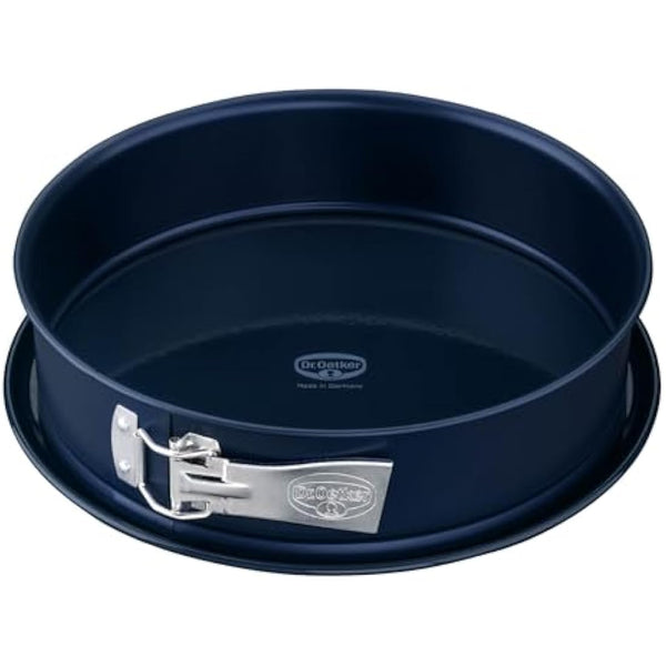 Dr. Oetker Springform Cake Tin 28cm Diameter, Round Cake Mold, Baking Pan, Cut & Scratch Resistant Flat Removable Base, Non-Stick Enamel Coating, Colour: Blue