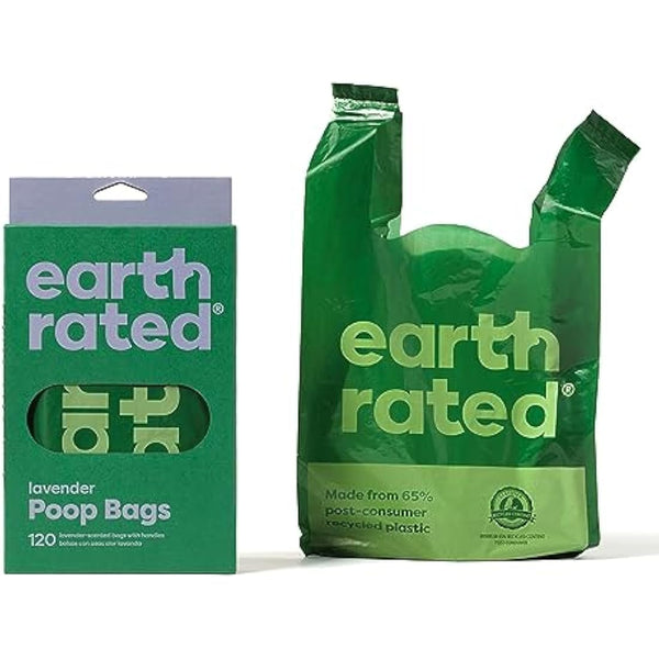 Earth Rated Dog Poo Bags with Handles, Easy Tie and Guaranteed Leakproof, Lavender Scented, 120 Handle Bags