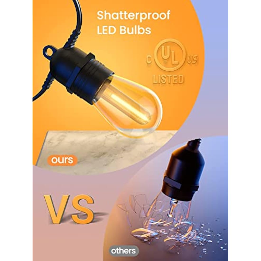 Festoon Lights Outdoor, GlobaLink 53FT/16M S14 Outdoor Garden LED String Lights, IP65 Waterproof Outdoor String Lights Main Powered 2700K 15+1(Spare) Bulbs for Outside Patio Terrace Yard Wedding Party