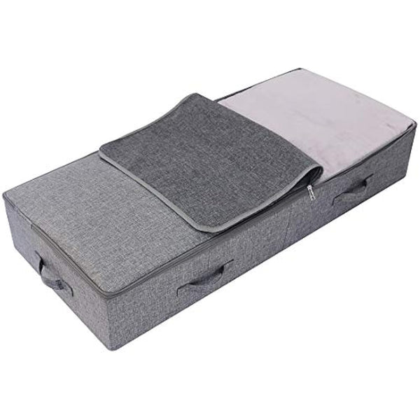 Amonsen 100 * 43 * 18 cm Sturdy Shape Underbed Shoes Storage Organizer Containers with Zip Lid, Longer Underbed Organizer Bins, Dark Gray