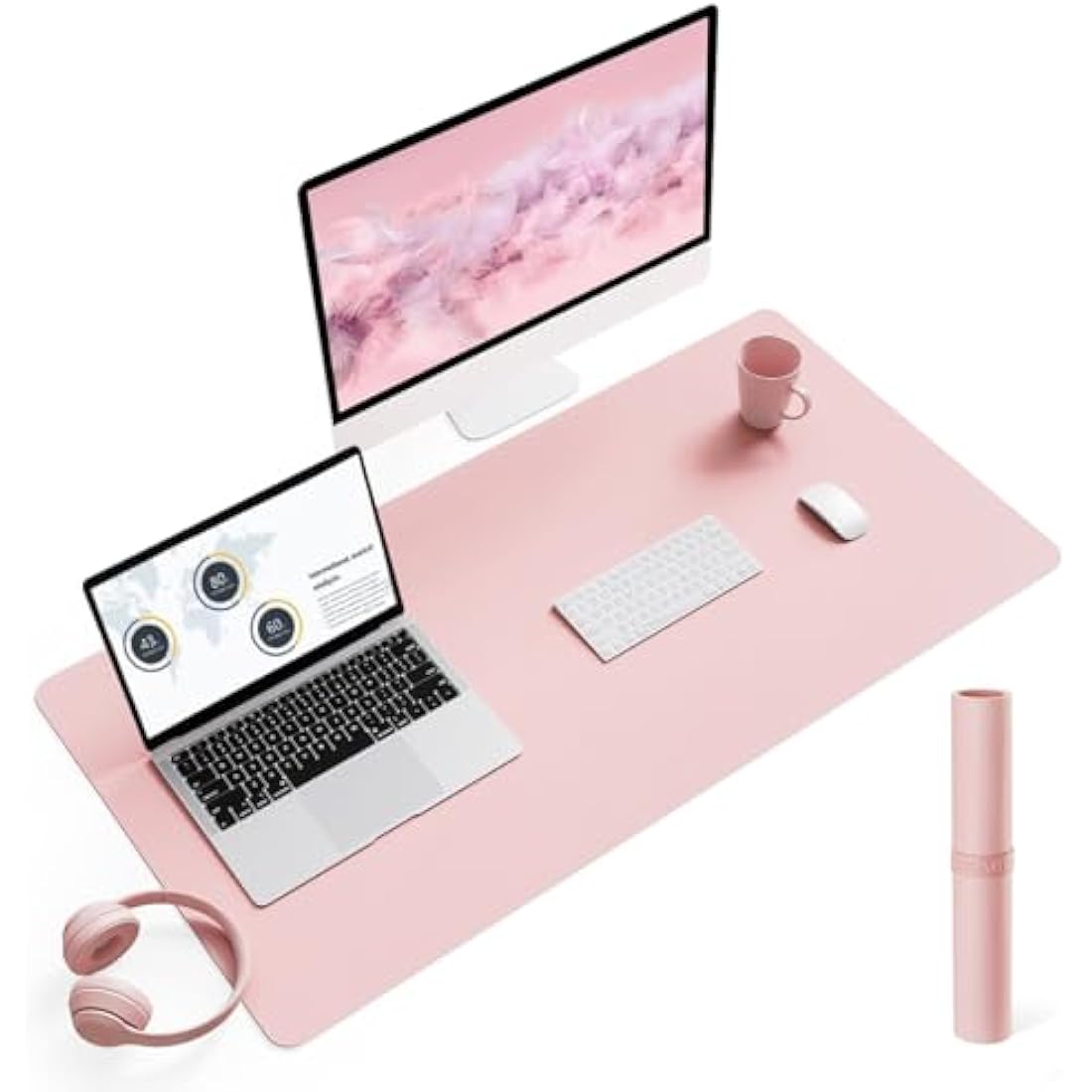 YSAGi Non-Slip Desk Pad, Waterproof PVC Leather Desk Table Protector, Ultra Thin Large Mouse Pad, Easy Clean Laptop Desk Writing Mat for Office Work/Home/Decor (90 x 43 cm, Pink)