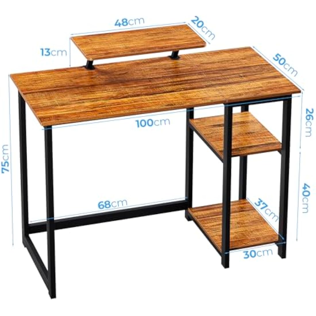 GreenForest Computer Desk with Monitor Stand,100cm Home Office Desk with Reversible Storage Shelves,Study Desk for Small Spaces,Brown