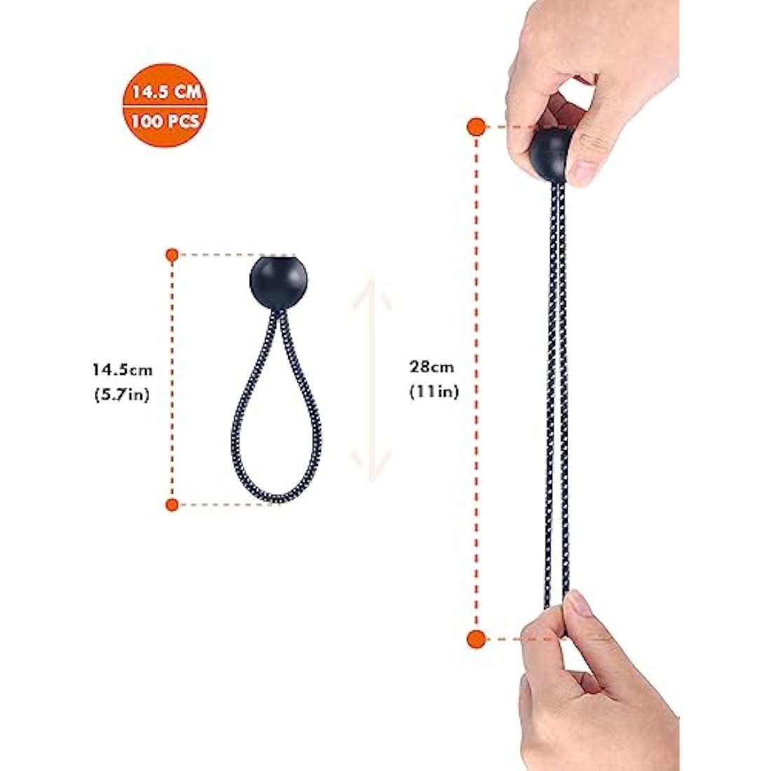Gorffy Bungee Cord with Balls, 100pcs Tarpaulin Bungee Balls 5.9",Bungee Cord Ball Heavy Duty Bungee Strap Ties with Ball, Elastic Ties Bungee Tie for Tarpaulin, Camping Tarp, Luggage and Household