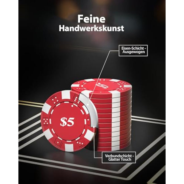 HEITOK Poker Chips 1000 Chips Set with Denominations, 11.5g Weighted Numbered Casino Chips Set, 2 Decks with Compact Aluminum Case for Texas Hold'em, Blackjack Chips