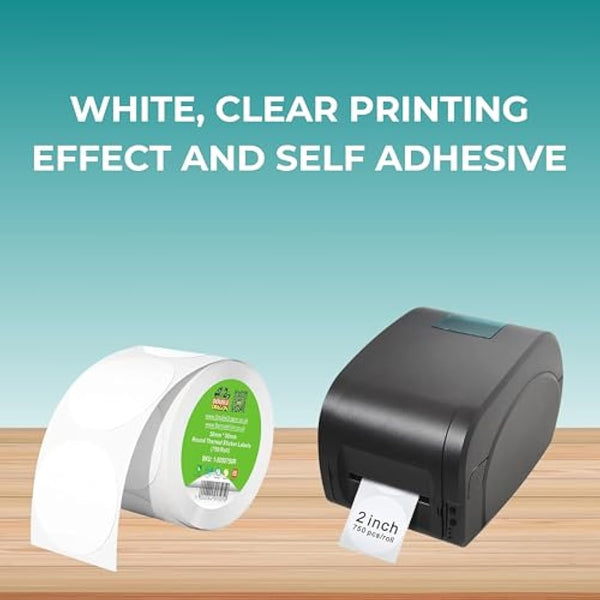 Double Dragon, 750 Premium Coated Direct Thermal Round Sticker Labels, 50mm x 50mm, Self-Adhesive, Compatible with Zebra, MUNBYN, Rollo, TSC, Toshiba, Citizen, Direct Thermal Label Printers GK420d