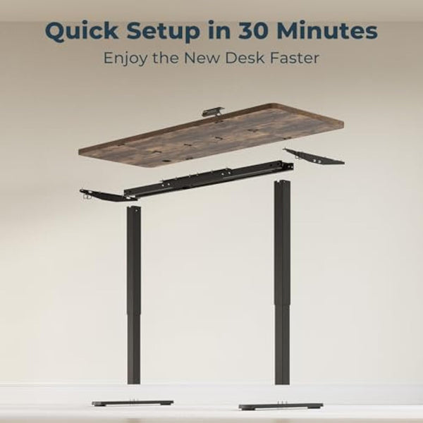 FitStand FQ1 140x60cm Electric Height Adjustable Standing Desk, Sit Stand Desk, Computer Desk With Hooks, Child Lock, Memory Function, Suitable For Office And Home - Rustic Brown