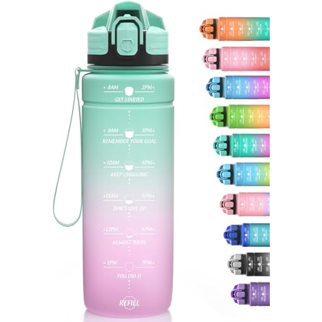 Niggeey Motivational Water Bottle with Time Marker, Sports Water Bottles 1.5l, 1l, 700ml, 500ml Kids Water Bottles, Leak Proof BPA Free Tritan Drink Bottle for School, Gym and Sport, Cycling