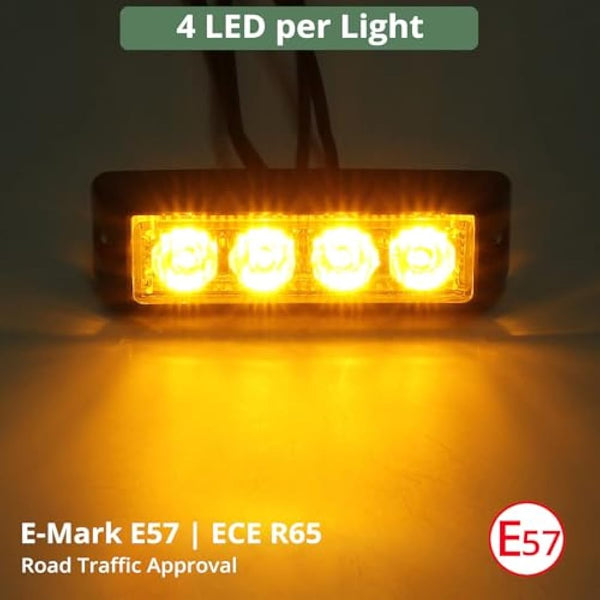 EYPINS 4W Amber Strobe Beacon Light - 4 LED, 18 Flash Modes, Double Switch, 12/24V with 3M Cigarette Lighter Cable - Emergency Hazard Warning Light for Trucks, Snow Plows, Rooftop Vehicles