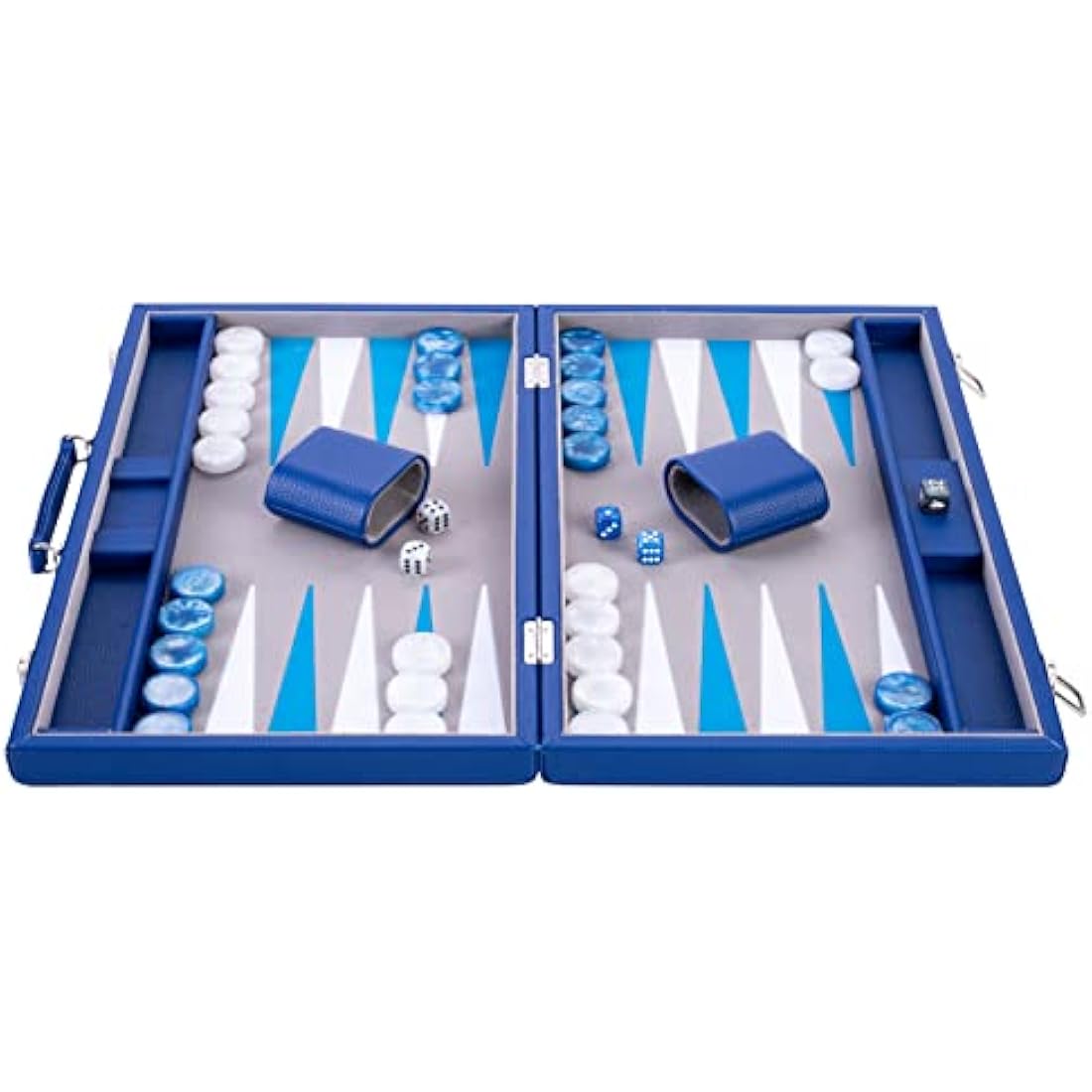 Engelhart - 250526 - Luxury 18" backgammon set inlaid velvet - leatherette exterior - pearly dice and token