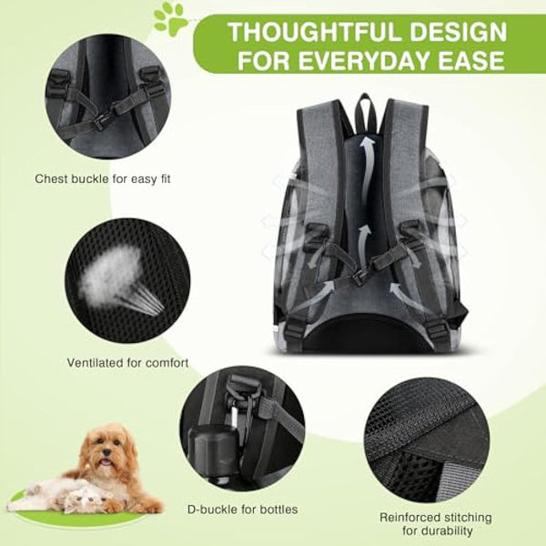 ALLSOPETS Dog Backpack Portable Cat Carrier Bag Travel Pet Backpack for Small Dog Cats Breathable Dog Rucksack Pet Carrying Bag for Travel Hiking Camping Outdoor (Dark Gray)