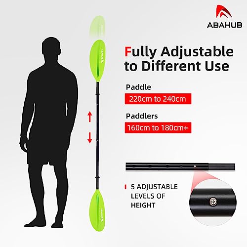 Abahub Kayak Paddle Adjustable 220 cm to 240 cm Aluminium Double Paddle with Paddle Leash for Kayaking Aluminium Alloy Shaft Plastic Blades
