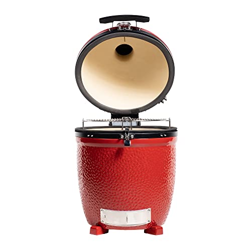 Kamado Joe KJ23RHC Classic II Smoker BBQ, Outdoor Charcoal Barbecue Grill In Red With Cast Iron Cart, Heat Deflectors And Ash Tool