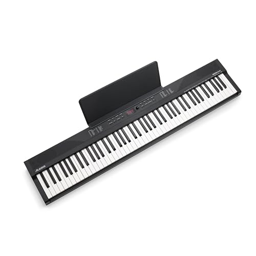 Alesis 88 Key Keyboard Piano with 480 Sounds, Speakers, USB MIDI, Sheet Music Tablet Rest, Power Adapter and Piano Lessons for Beginners