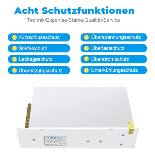 inShareplus 24V 20A 480W, DC Universal Regulated Switching Power Supply, 110/220V AC to DC 24 Volt LED Driver, Converter, Transformer for LED Strip Light, CCTV, Computer Project, 3D Printer