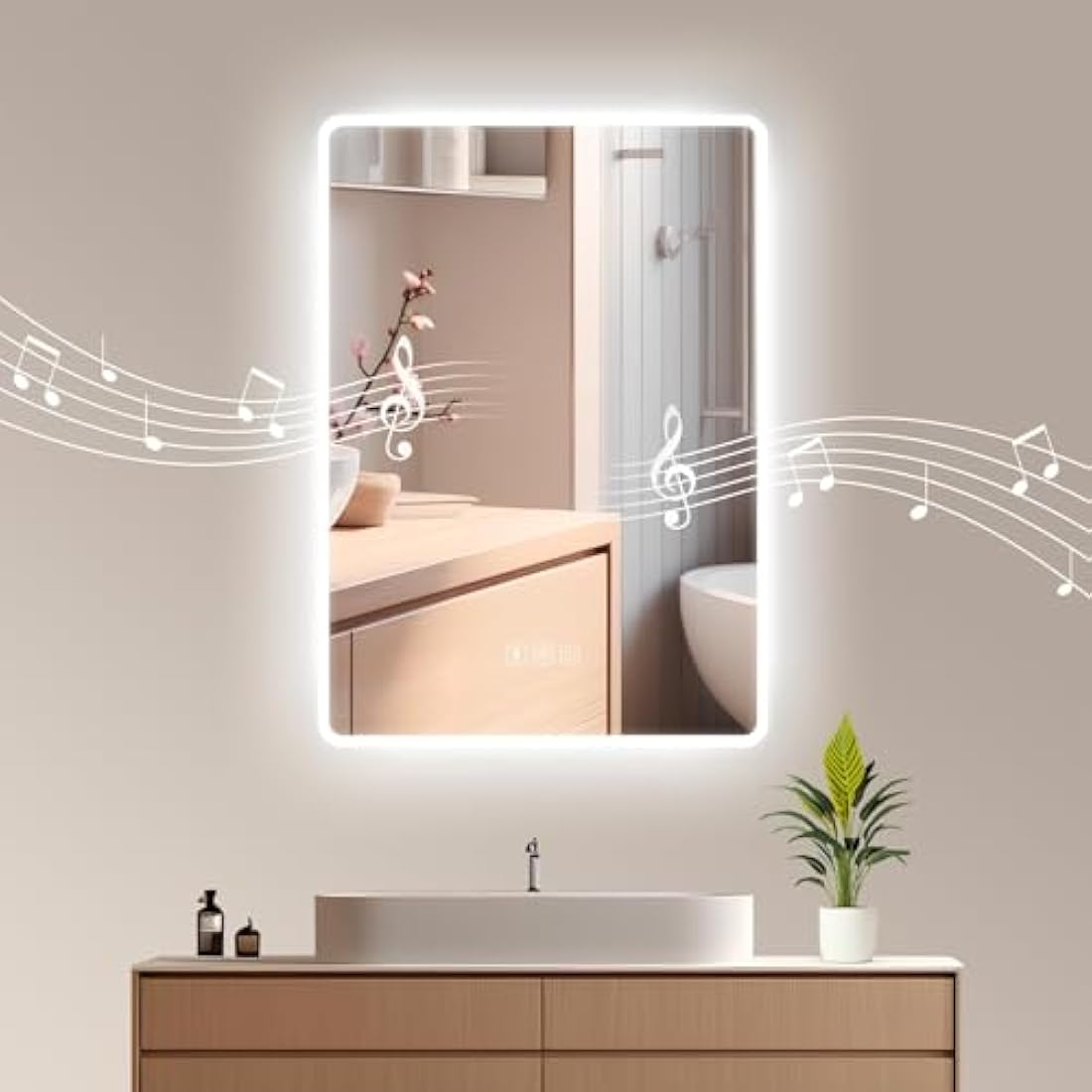 Habison 500 x 700 mm Bluetooth LED Illuminated Bathroom Mirror, Anti-Fog Wall Mirror with Lighting with Touch Switch, Bluetooth Speaker, 3 Colours Temperature, Adjustable Brightness