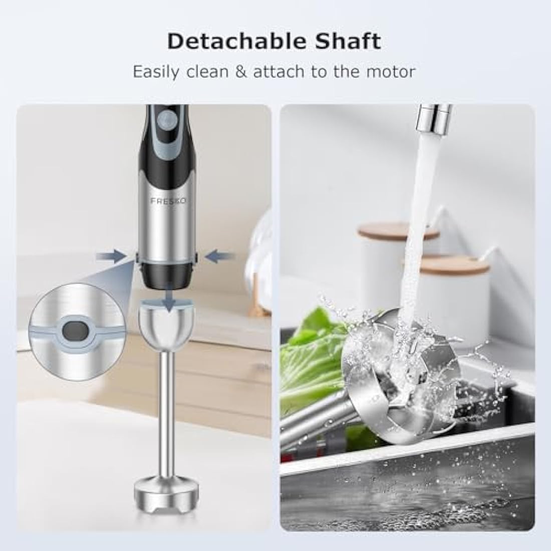 FRESKO Stainless Steel Hand Blender, 1200W Electric Stick Blender with 12 Speed and Turbo Mode, Heavy Duty Copper Motor Immersion Blender,700ml Beaker for Baby Food, Smoothies, Soup, BPA-Free