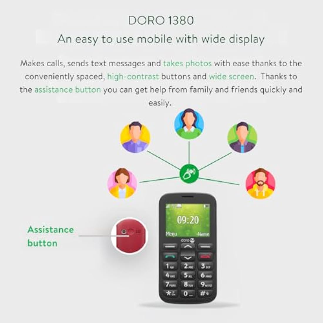 Doro 1380 Unlocked 2G Dual SIM Mobile Phone for Seniors with 2.4" Display, Camera and Assistance Button (Black) [UK and Irish Version] (Black)