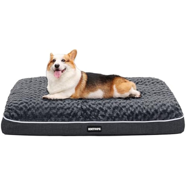 HMTOPE Orthopaedic Dog Bed, Dog Mat in Double Decker Design, Washable Dog Cushion, Removable Dog Basket, 90 cm for Small to Medium Dogs, Dark Grey