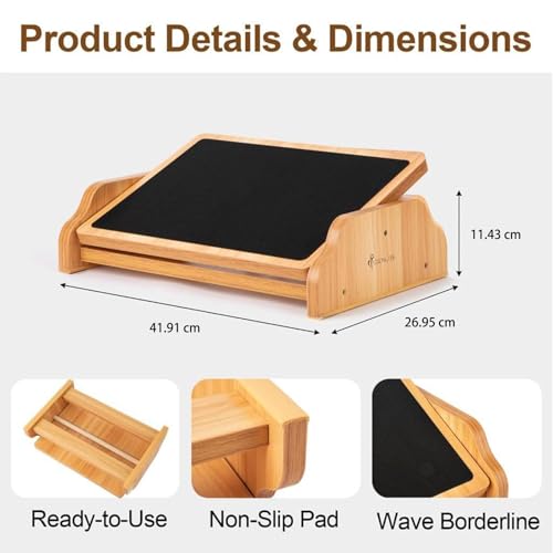 StrongTek Wooden Foot Rest Under Desk with Anti-Slip Surface, Rocking Foot Stool for Home Office, 30 Degree Tilt Angle Rocking Foot Stool, Foot Rest