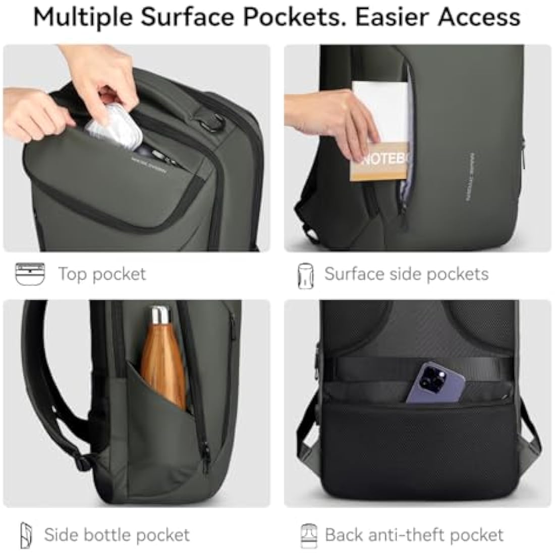 MARK RYDEN mens backpack Large Capacity waterproof laptop backpack business men with USB Charging Port for Official Travel Hiking Pack Fits Under 17.3 Inch Laptop