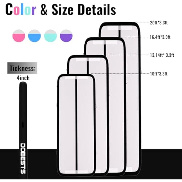 Inflatable Gymnastics Mat Tumbling Mat 6.6 ft 10 ft 13ft 16ft 20ft 4in/8in Thick Tumble Track Air Mat for Gymnastics For Home Kids Tumble Training Gymnastics/Yoga/Water/Dance