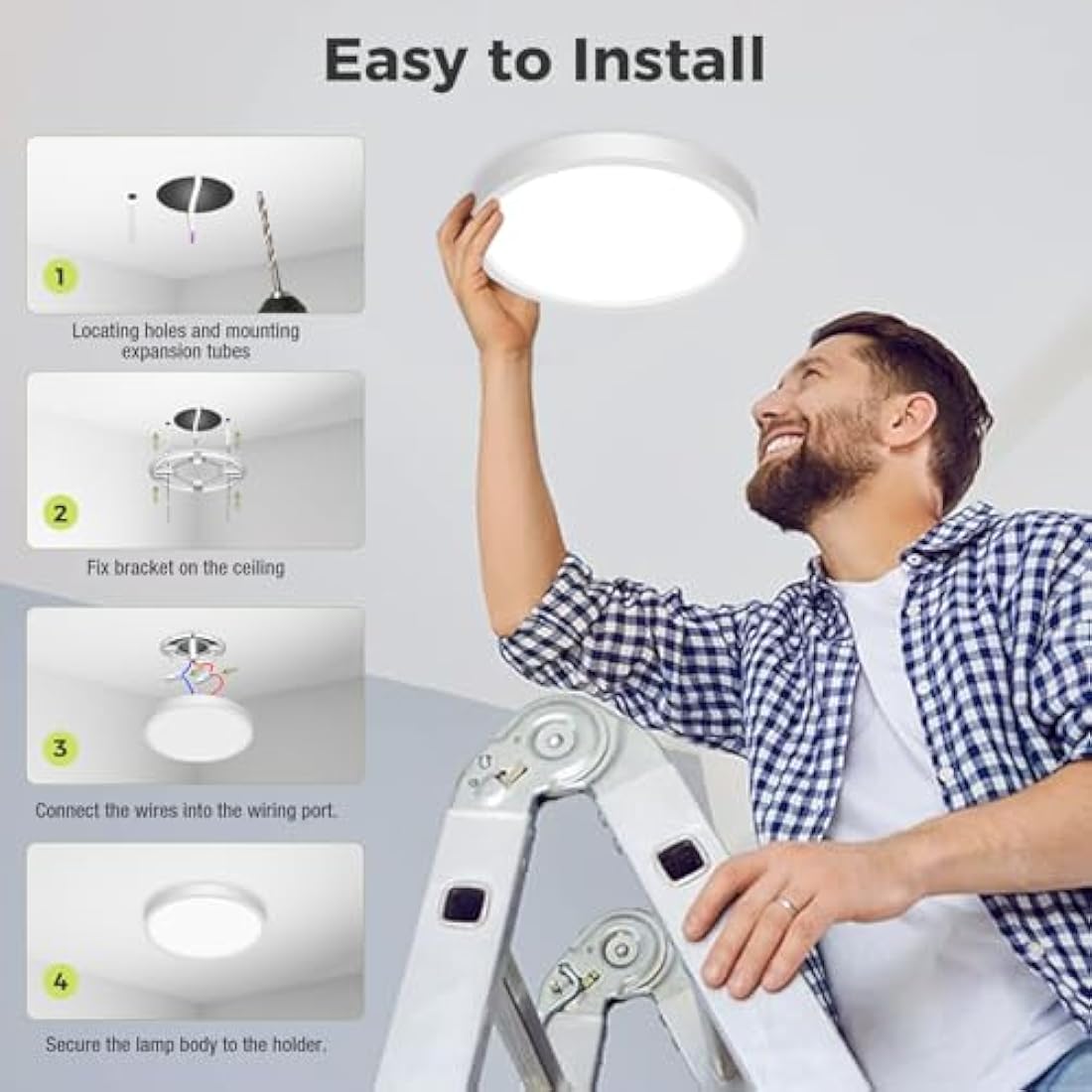 hepside LED Ceiling Light,3000K/4000K/6500K 3 Color Temperature, Waterproof IP54 LED Ceiling Lamp, Modern,Round Flush Ceiling Light for Bathroom, Living Room,Bedroom, Kitchen, Hallway, Office