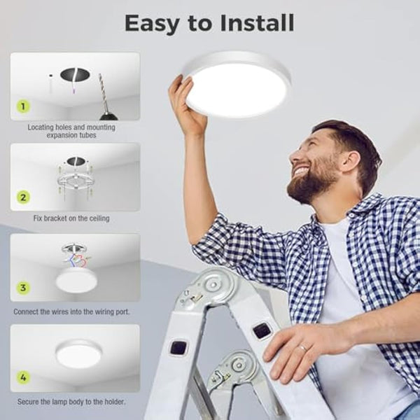 hepside LED Ceiling Light,3000K/4000K/6500K 3 Color Temperature, Waterproof IP54 LED Ceiling Lamp, Modern,Round Flush Ceiling Light for Bathroom, Living Room,Bedroom, Kitchen, Hallway, Office