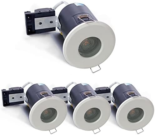 4XSweier 90 Minute Fire Rated LED Downlights, IP65 Waterproof Bathroom Ceiling Spotlight,230V GU10 Downlight （Bulb not Included） (White, Set of 4)