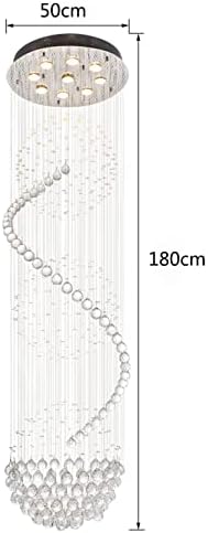 Dst Spiral Sphere Crystal Chandelier Ceiling Lights, Spectacular Droplet LED Light Fixture, Flush Mount Pendant Lamp for Living Room Hotel Entryway Hallway Foyer Romantic Decor, Size: D50cm H180cm