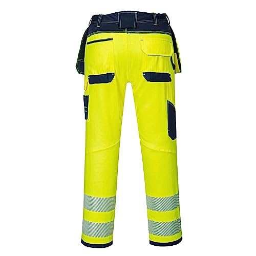 Portwest T501 Mens PW3 Hi Vis Work Trousers - Holster Pocket Workwear Safety Construction Trousers Orange/Black, 34