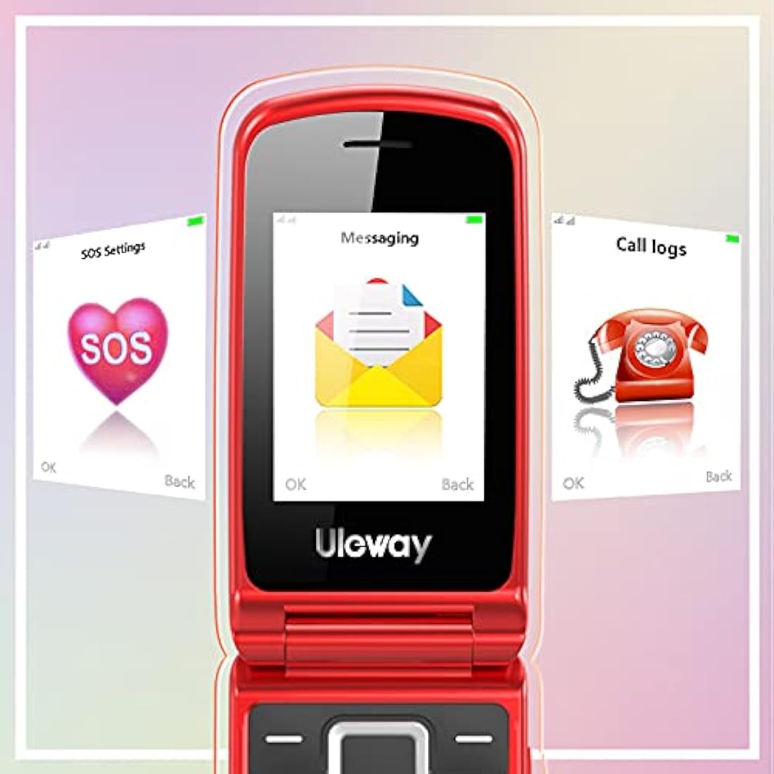 uleway Big Button Mobile Phone for Elderly Sim Free Unlocked Flip Senior Mobile Phone with SOS Button Torch Camera Bluetooth Loud Speaker Easy to Use for Senior (2G-Red)