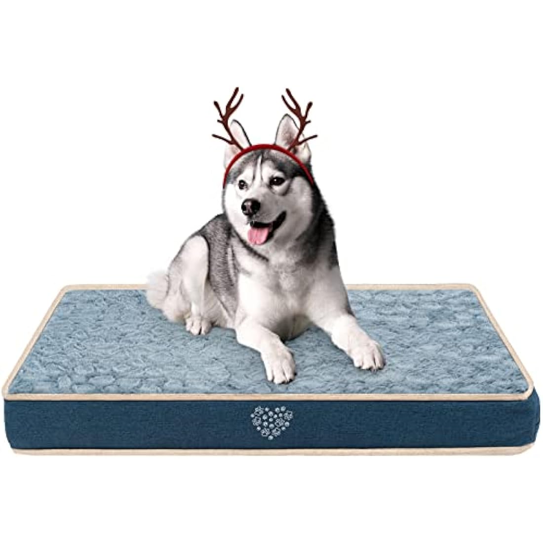 VANKEAN Waterproof Reversible Dog Bed Mat with Removable Machine Washable Cover, Crate Mat for Small to Large Dogs, Navy/Grey
