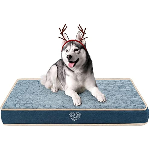 VANKEAN Waterproof Reversible Dog Bed Mat with Removable Machine Washable Cover, Crate Mat for Small to Large Dogs, Navy/Grey