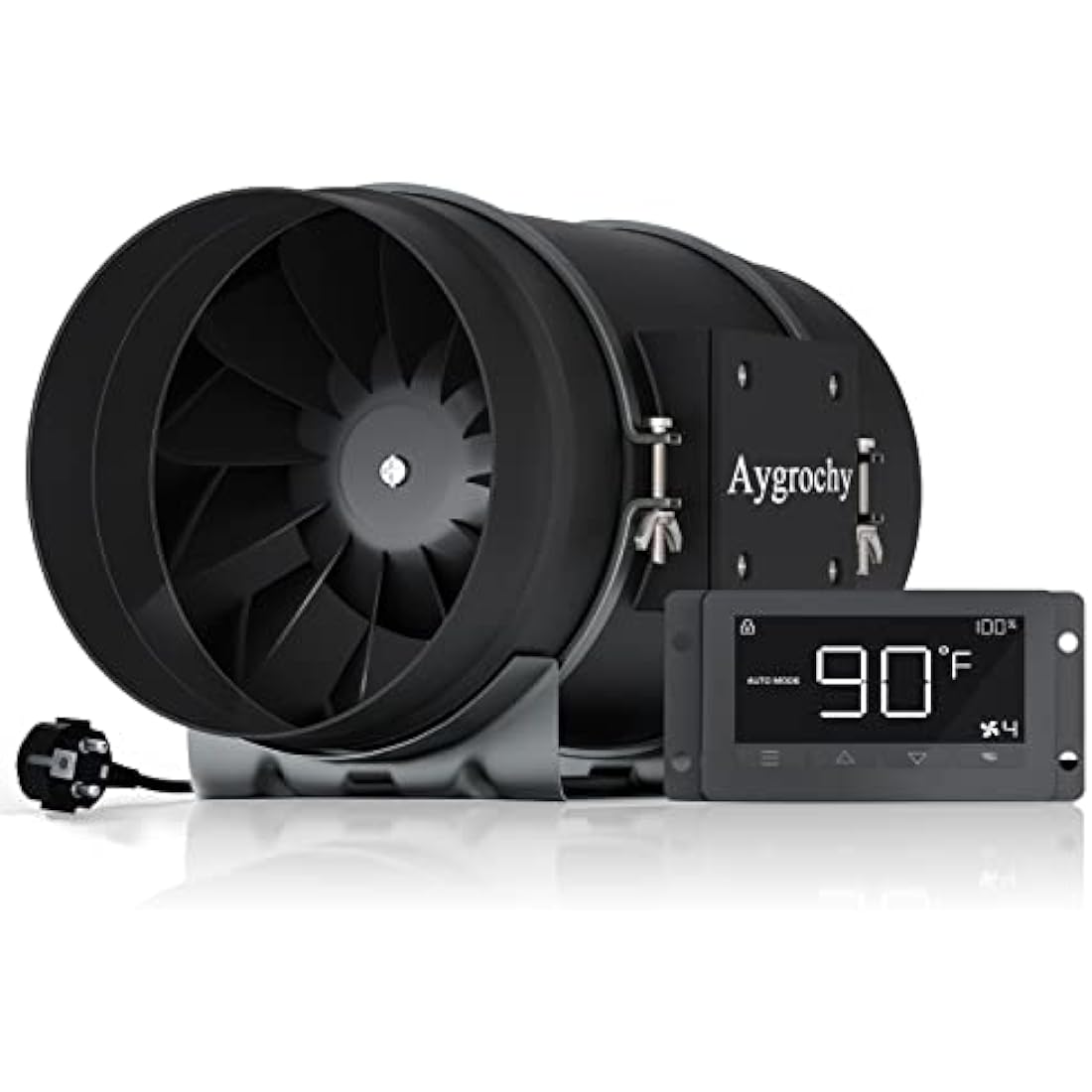 Aygrochy Quiet 8” Inline Duct Fan with Temperature Humidity Controller - Ventilation Exhaust Fan Using for Heating Cooling Booster, Grow Tents, Hydroponics,Home use Ventilation and Exhaust Blower.