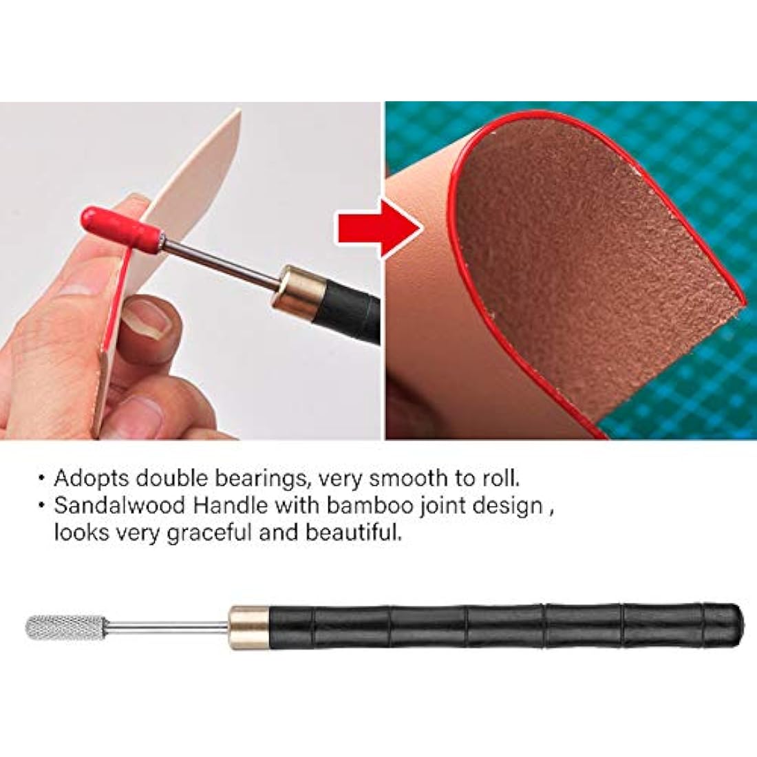 Hilitand Leather Edge Dye Pen Sandalwood Handle Stainless Steel Top Edge Dye Roller Oil Pen DIY Leather Top Edge Paint Roller Craft Oil Pen Applicator Leather Craft Tool