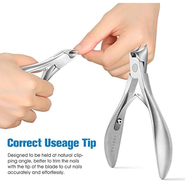 FERYES Toenail Clippers for Thick Nails, Toe Nail Clippers for Ingrown Hard Toe Nail Fingernail - Large Handle Stainless Steel Olecranon Fingernail Clipper, Silver