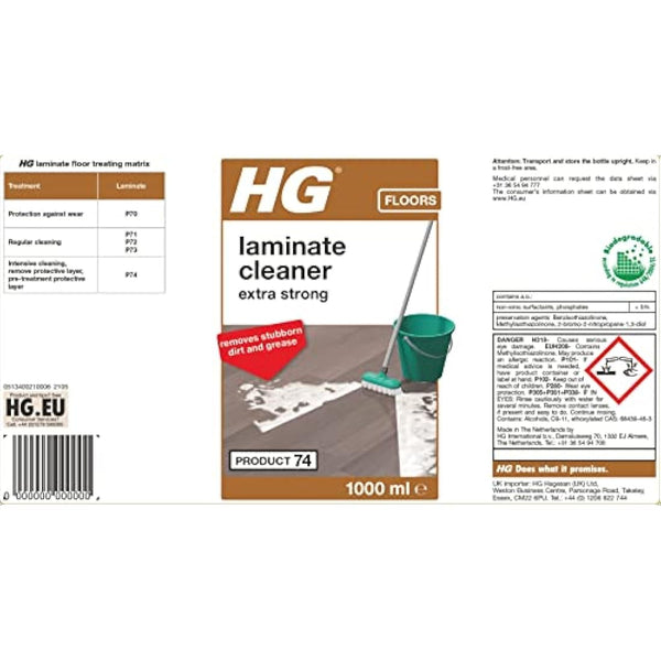 HG Laminate Cleaner Extra Strong, Powerful Laminate Floor Cleaner & Faux Wood Stain Remover for Flooring, Highly Concentrated LVT Floor Cleaner & Vinyl Floor Cleaner - 1 Litre