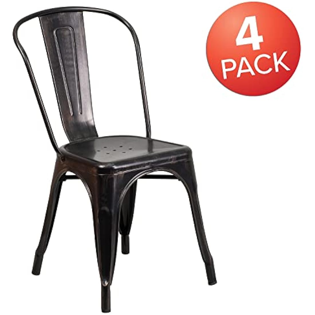 Flash Furniture Luke Commercial Grade 4 Pack Black-Antique Gold Metal Indoor-Outdoor Stackable Chair