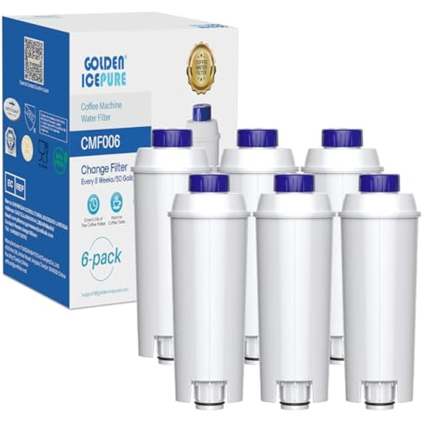 GOLDEN ICEPURE Coffee Machines Water Filter Compatible with De'Longhi DLSC002, SER3017 & 5513292811,De Longhi,ECAM, Esam, ETAM, BCO, EC-Series,6 Pieces