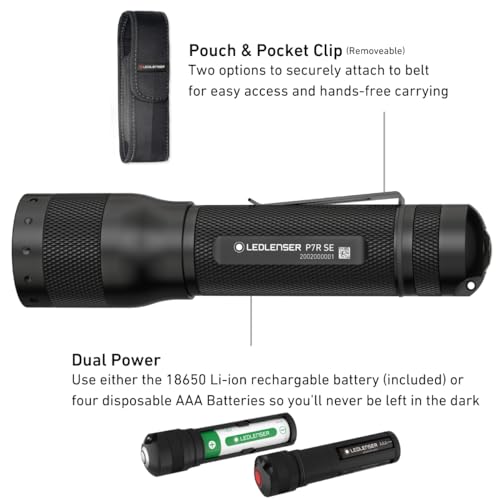 Ledlenser P7R SE - LED Rechargeable Torch, Super Bright 1100 Lumens, Powerful Waterproof Flash Light, Self Defense Strobe Feature, Hiking Torch, Dog Walking, Camping, Up to 40 Hour Battery Life.