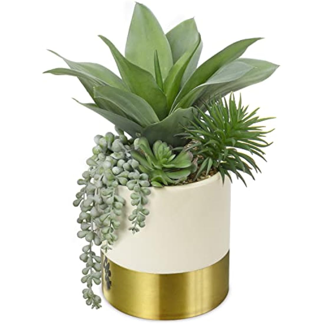 Hollyone 30CM Artificial Succulent Plants, 12" Fake Maguey with Succulents in Gold Ceramic Pot, Decorative Faux Plant Potted Indoor for Home Decor, Living Room, Shelf, Table, Desk, Office Decorations