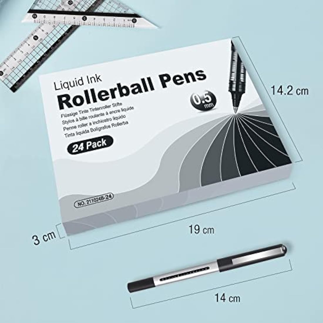 AKARUED Rollerball Pens 24 Pack Black Gel Pens, 0.5mm Liquid Ink Rollerball Pen, Quick-Drying Ballpoint Pens Writing Pens for Bullet Journal, Notebook. School & Office Accessories for Students Adults