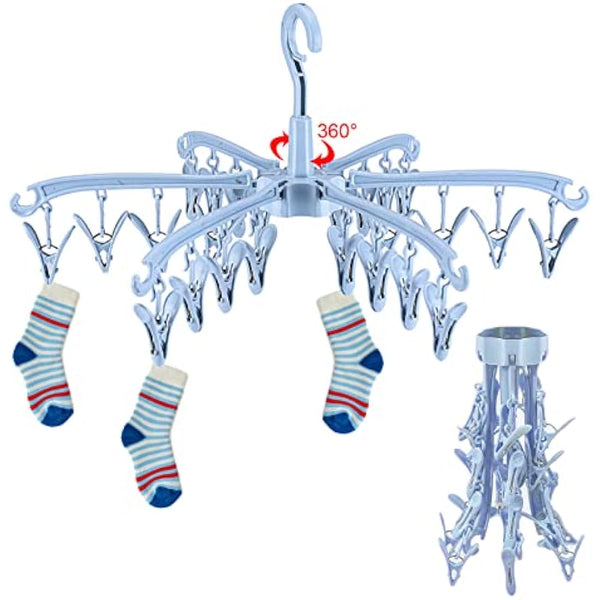 GmeDhc Indoor Outdoor Clothes Airer, 24 Pegs, Foldable, Rotable Sock Airer for Fabric Nappies, Bras, Towel, Underwear, Scarf, Gloves