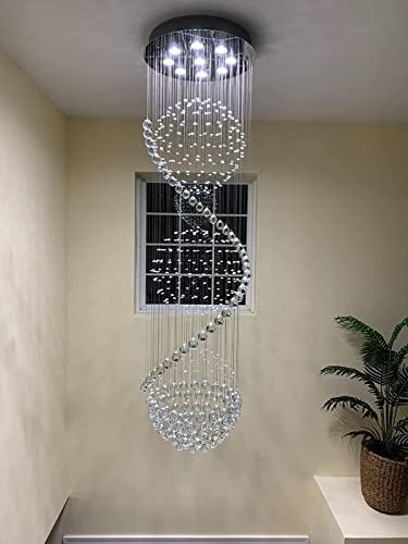 Dst Spiral Sphere Crystal Chandelier Ceiling Lights, Spectacular Droplet LED Light Fixture, Flush Mount Pendant Lamp for Living Room Hotel Entryway Hallway Foyer Romantic Decor, Size: D50cm H180cm